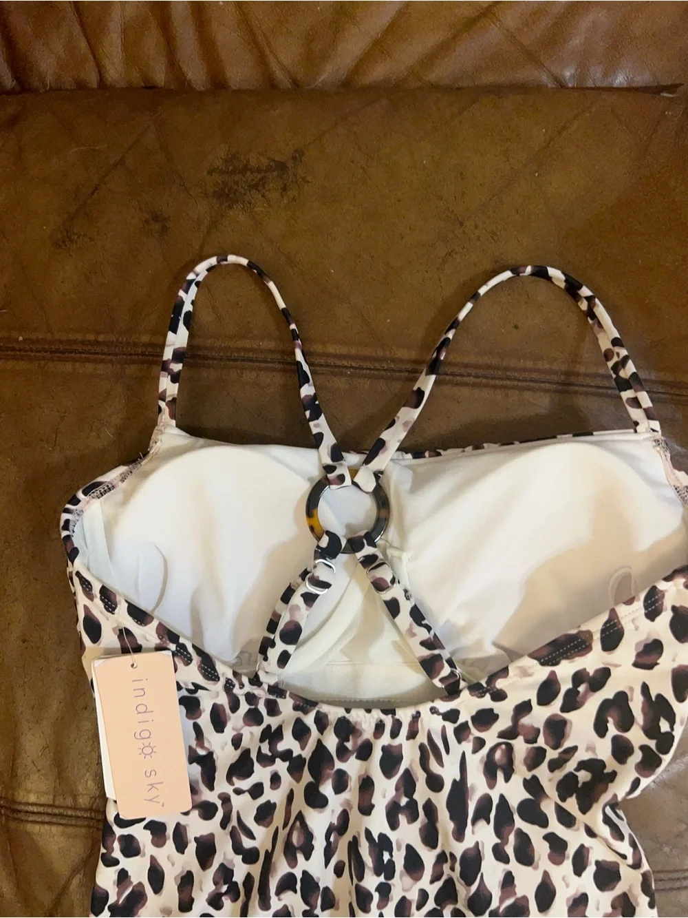 NWT-Indigo Sky leopard-print one-piece swimsuit, high-cut leg, keyhole detail